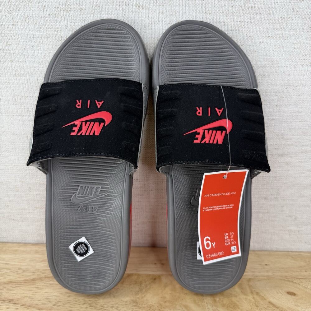 Nike Air Max Camden Slides Youth Size 6Y Sandals Black Gray Red CZ4665-002 NEW